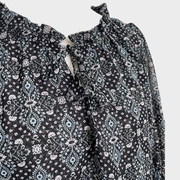 MISA Los Angeles Printed Split-Neck Blouson Tiered Ruffle Mini Dress Size Small - Picture 6 of 15